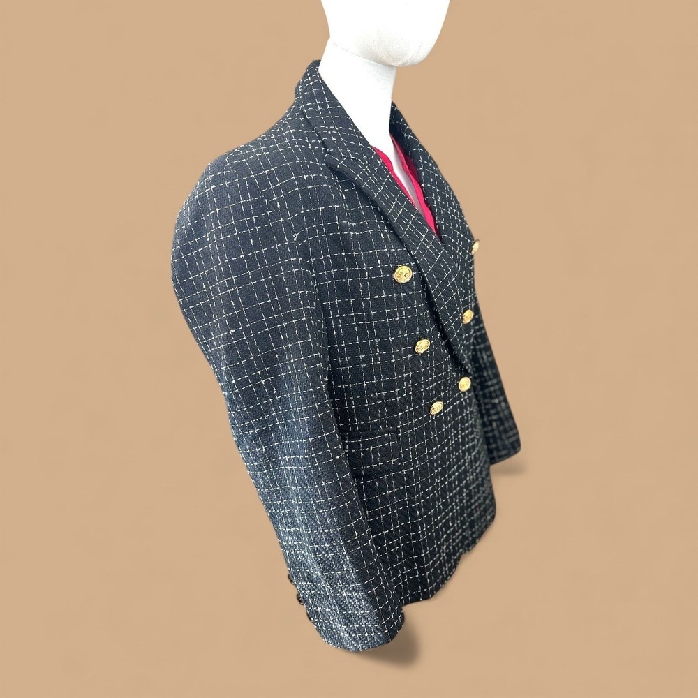 Elleven NWT SZ LGE Black Gold Plaid Double Breasted Blazer Jacket - Picture 7 of 16